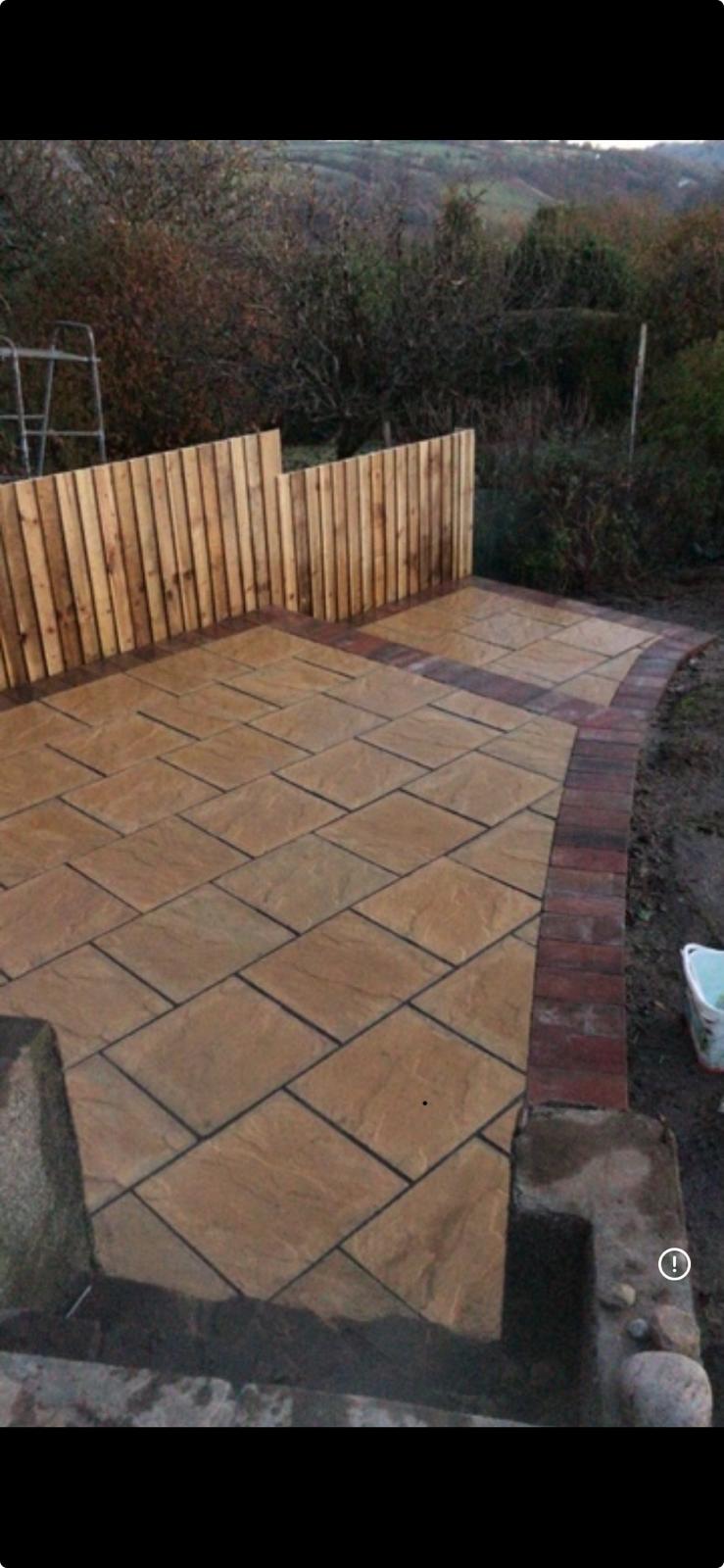 Finished patio with brick edging